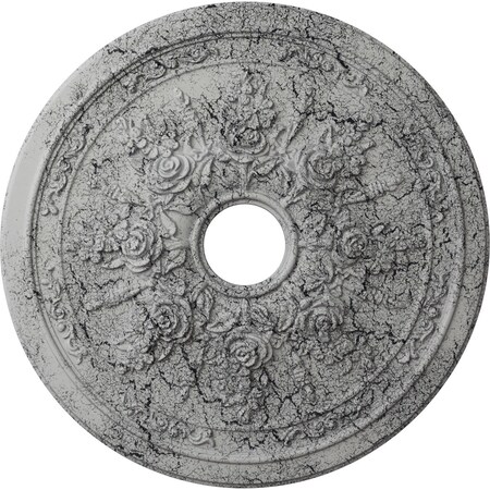 Rose and Ribbon Medallion (Canopies up to 4"), 23 5/8"OD x 4"ID x 1 1/2"P, Ultra Pure White Crackle